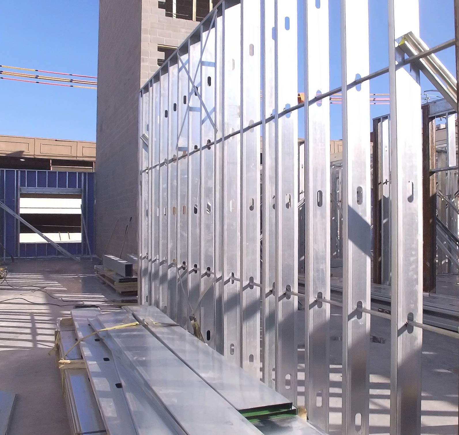 A line of cold steel frames at an EPI construction site