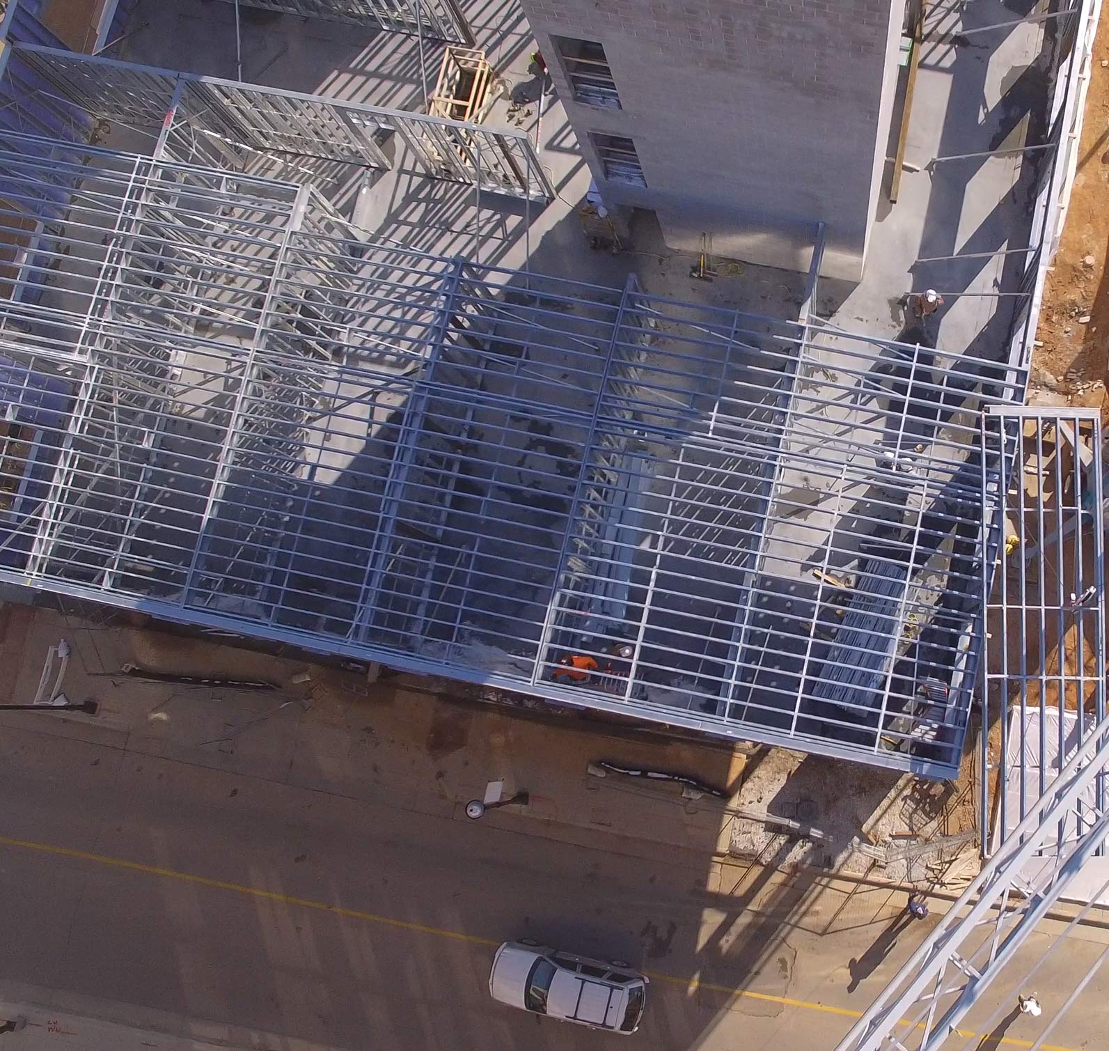 Overhead view of the vantage rooftop lounge cold steel framing